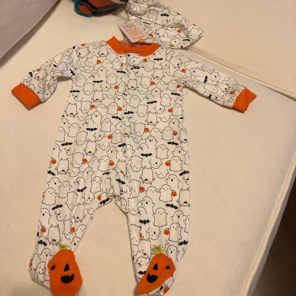 Halloween Footed Romper With Matching Cap